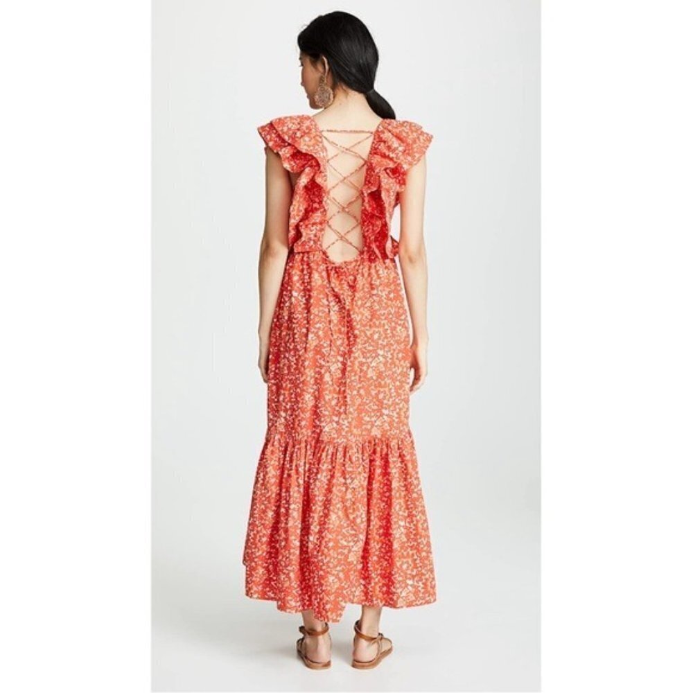New Ulla Johnson Orange Ruffle Frieda Midi Dress … - image 5